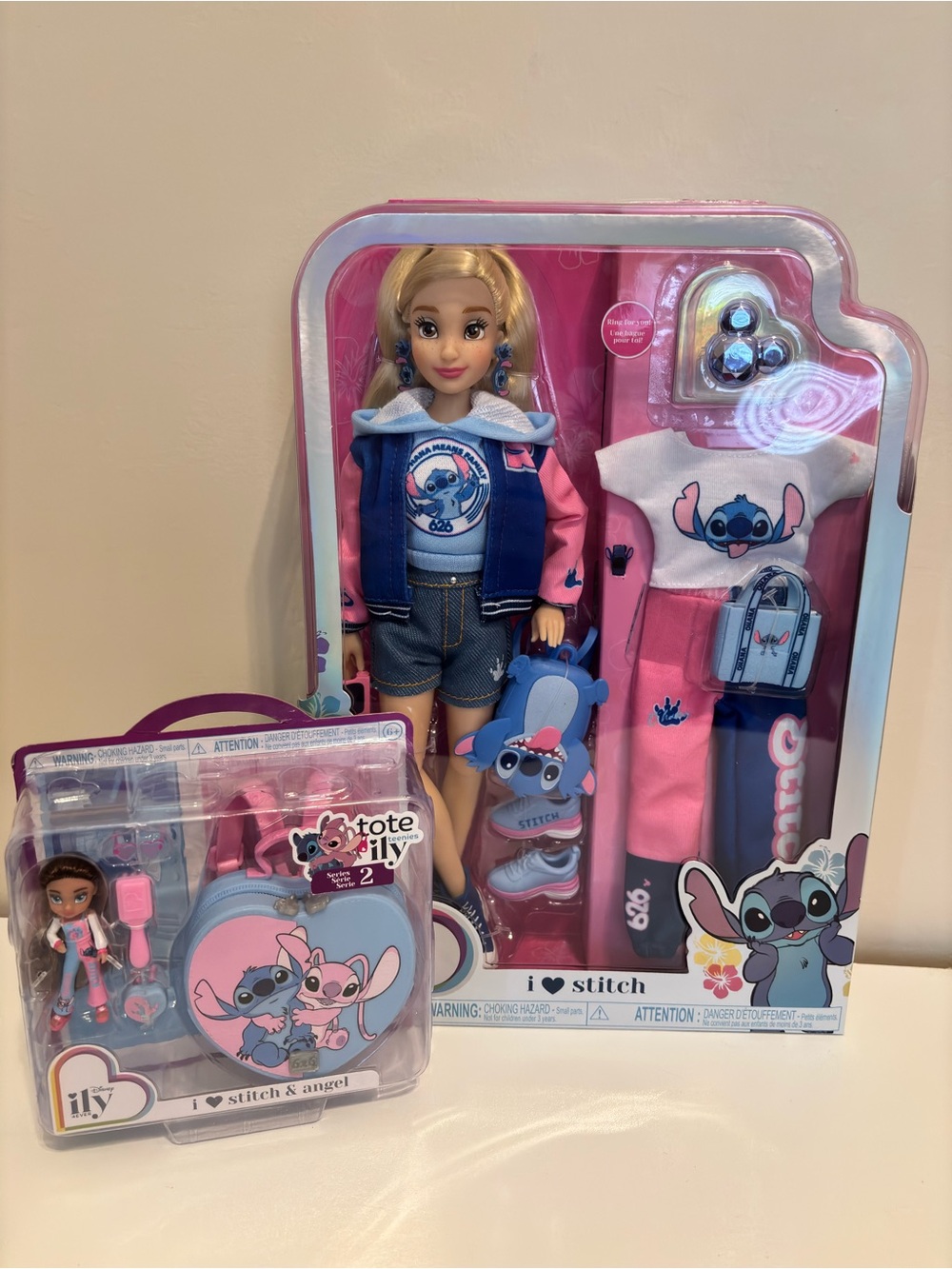 Disney Stitch Doll Set in Pink and Blue with Accessories